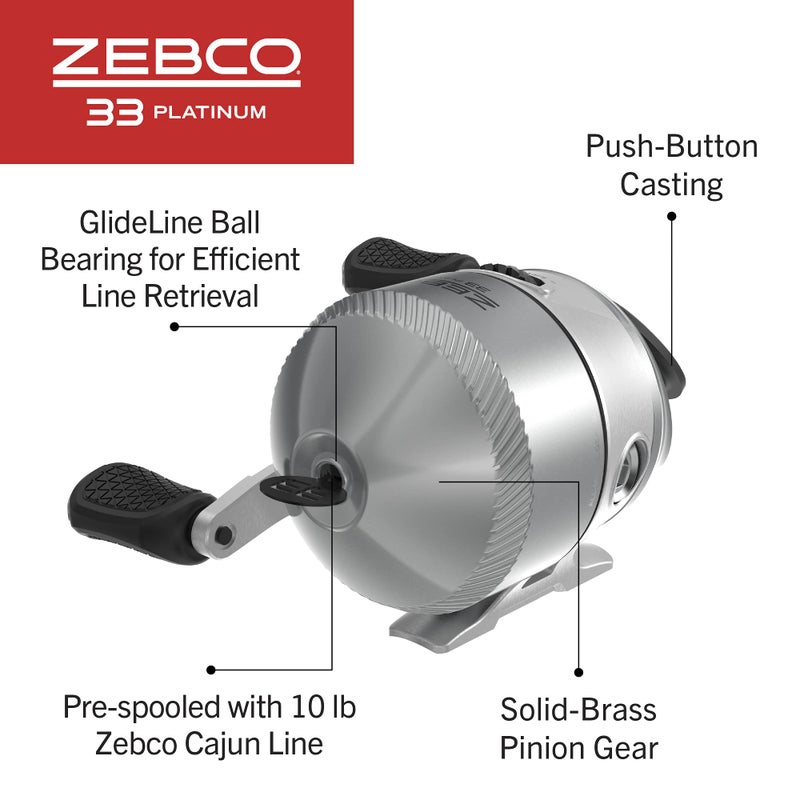 Zebco 33 Platinum Spincast Fishing Reel, Size 30 Reel, Right or Left-Hand Retrieve, 4.7:1 Gear Ratio, Pre-spooled with 10 lb Zebco Cajun Line, Silver - Image 4